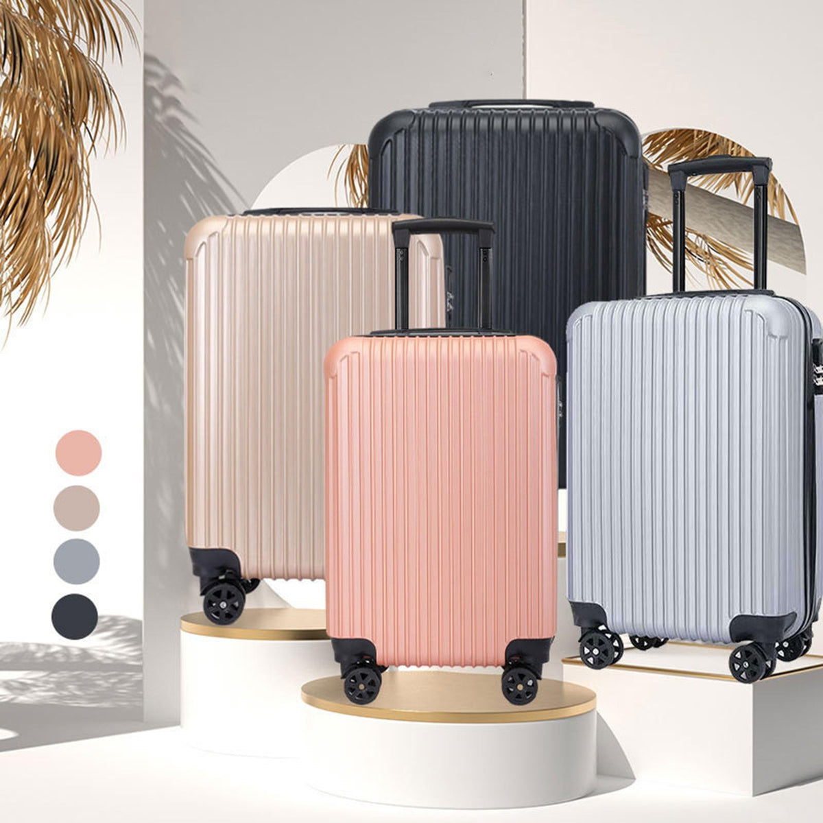 Maxbell Rolling Travel Suitcase 20" Rubber Handle Portable Large Capacity Hard Shell Argent
