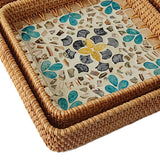 Maxbell 3Pcs Rattan Serving Tray Boho Decorative Storage Tray for Kitchen Countertop Style A