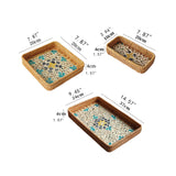 Maxbell 3Pcs Rattan Serving Tray Boho Decorative Storage Tray for Kitchen Countertop Style A