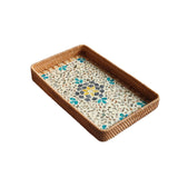 Maxbell 3Pcs Rattan Serving Tray Boho Decorative Storage Tray for Kitchen Countertop Style A
