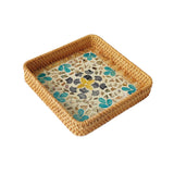 Maxbell 3Pcs Rattan Serving Tray Boho Decorative Storage Tray for Kitchen Countertop Style A
