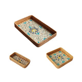 Maxbell 3Pcs Rattan Serving Tray Boho Decorative Storage Tray for Kitchen Countertop Style A