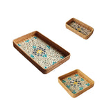 Maxbell 3Pcs Rattan Serving Tray Boho Decorative Storage Tray for Kitchen Countertop Style A