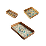 Maxbell 3Pcs Rattan Serving Tray Boho Decorative Storage Tray for Kitchen Countertop Style A