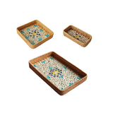 Maxbell 3Pcs Rattan Serving Tray Boho Decorative Storage Tray for Kitchen Countertop Style A