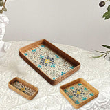Maxbell 3Pcs Rattan Serving Tray Boho Decorative Storage Tray for Kitchen Countertop Style A
