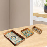Maxbell 3Pcs Rattan Serving Tray Boho Decorative Storage Tray for Kitchen Countertop Style A