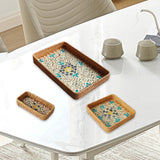Maxbell 3Pcs Rattan Serving Tray Boho Decorative Storage Tray for Kitchen Countertop Style A