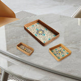 Maxbell 3Pcs Rattan Serving Tray Boho Decorative Storage Tray for Kitchen Countertop Style A