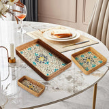 Maxbell 3Pcs Rattan Serving Tray Boho Decorative Storage Tray for Kitchen Countertop Style A