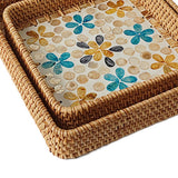 Maxbell 3Pcs Rattan Serving Tray Boho Decorative Storage Tray for Kitchen Countertop Style B