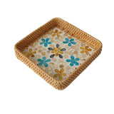 Maxbell 3Pcs Rattan Serving Tray Boho Decorative Storage Tray for Kitchen Countertop Style B