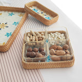 Maxbell 3Pcs Rattan Serving Tray Boho Decorative Storage Tray for Kitchen Countertop Style B