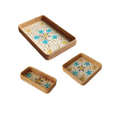 Maxbell 3Pcs Rattan Serving Tray Boho Decorative Storage Tray for Kitchen Countertop Style B