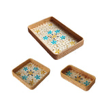 Maxbell 3Pcs Rattan Serving Tray Boho Decorative Storage Tray for Kitchen Countertop Style B