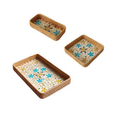 Maxbell 3Pcs Rattan Serving Tray Boho Decorative Storage Tray for Kitchen Countertop Style B