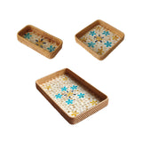 Maxbell 3Pcs Rattan Serving Tray Boho Decorative Storage Tray for Kitchen Countertop Style B