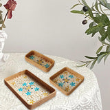 Maxbell 3Pcs Rattan Serving Tray Boho Decorative Storage Tray for Kitchen Countertop Style B