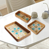 Maxbell 3Pcs Rattan Serving Tray Boho Decorative Storage Tray for Kitchen Countertop Style B