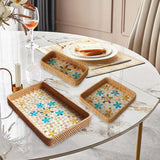 Maxbell 3Pcs Rattan Serving Tray Boho Decorative Storage Tray for Kitchen Countertop Style B