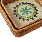 Maxbell 3Pcs Rattan Serving Tray Boho Decorative Storage Tray for Kitchen Countertop Style C