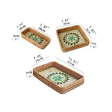 Maxbell 3Pcs Rattan Serving Tray Boho Decorative Storage Tray for Kitchen Countertop Style C