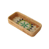Maxbell 3Pcs Rattan Serving Tray Boho Decorative Storage Tray for Kitchen Countertop Style C