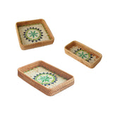 Maxbell 3Pcs Rattan Serving Tray Boho Decorative Storage Tray for Kitchen Countertop Style C