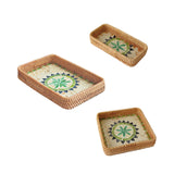 Maxbell 3Pcs Rattan Serving Tray Boho Decorative Storage Tray for Kitchen Countertop Style C
