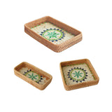 Maxbell 3Pcs Rattan Serving Tray Boho Decorative Storage Tray for Kitchen Countertop Style C