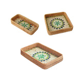 Maxbell 3Pcs Rattan Serving Tray Boho Decorative Storage Tray for Kitchen Countertop Style C
