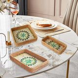 Maxbell 3Pcs Rattan Serving Tray Boho Decorative Storage Tray for Kitchen Countertop Style C