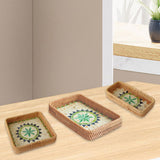 Maxbell 3Pcs Rattan Serving Tray Boho Decorative Storage Tray for Kitchen Countertop Style C