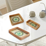 Maxbell 3Pcs Rattan Serving Tray Boho Decorative Storage Tray for Kitchen Countertop Style C