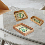 Maxbell 3Pcs Rattan Serving Tray Boho Decorative Storage Tray for Kitchen Countertop Style C