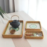 Maxbell 3Pcs Rattan Serving Tray Boho Decorative Storage Tray for Kitchen Countertop Style C