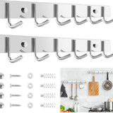 Maxbell 2 Pieces Wall Mounted 6 Hooks for Hanging Stainless Steel for Homes Bedrooms