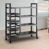 Maxbell Storage Shelves with Wheels Metal Shelving Rack for Basement Bathroom Pantry 90cmx135cm