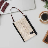 Maxbell Hanging Woven Tissue Bag Organizer Desk Tissue Box for Camping Bathroom Home Beige Black Edge