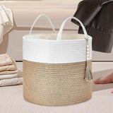 Maxbell Woven Basket Washing Clothes Organizer for Laundry Room Home Bedroom White