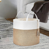 Maxbell Woven Basket Washing Clothes Organizer for Laundry Room Home Bedroom White