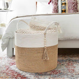 Maxbell Woven Basket Washing Clothes Organizer for Laundry Room Home Bedroom White