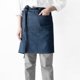 Denim Waist Apron with Pockets Short Half Apron for Baking Restaurant Light Blue