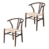 Maxbell 2 Pieces Dining Chairs Leisure Woven Rope Seat for Dining Room Party Outdoor Brown