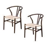 Maxbell 2 Pieces Dining Chairs Leisure Woven Rope Seat for Dining Room Party Outdoor Brown