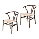 Maxbell 2 Pieces Dining Chairs Leisure Woven Rope Seat for Dining Room Party Outdoor Brown