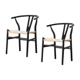 Maxbell 2 Pieces Dining Chairs Leisure Woven Rope Seat for Dining Room Party Outdoor Black