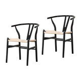 Maxbell 2 Pieces Dining Chairs Leisure Woven Rope Seat for Dining Room Party Outdoor Black