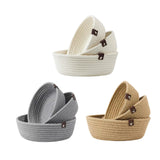 Maxbell 3Pcs Round Small Woven Baskets Set Bowl Desktop Sundries Cotton Rope Baskets White