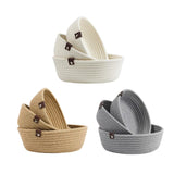 Maxbell 3Pcs Round Small Woven Baskets Set Bowl Desktop Sundries Cotton Rope Baskets White